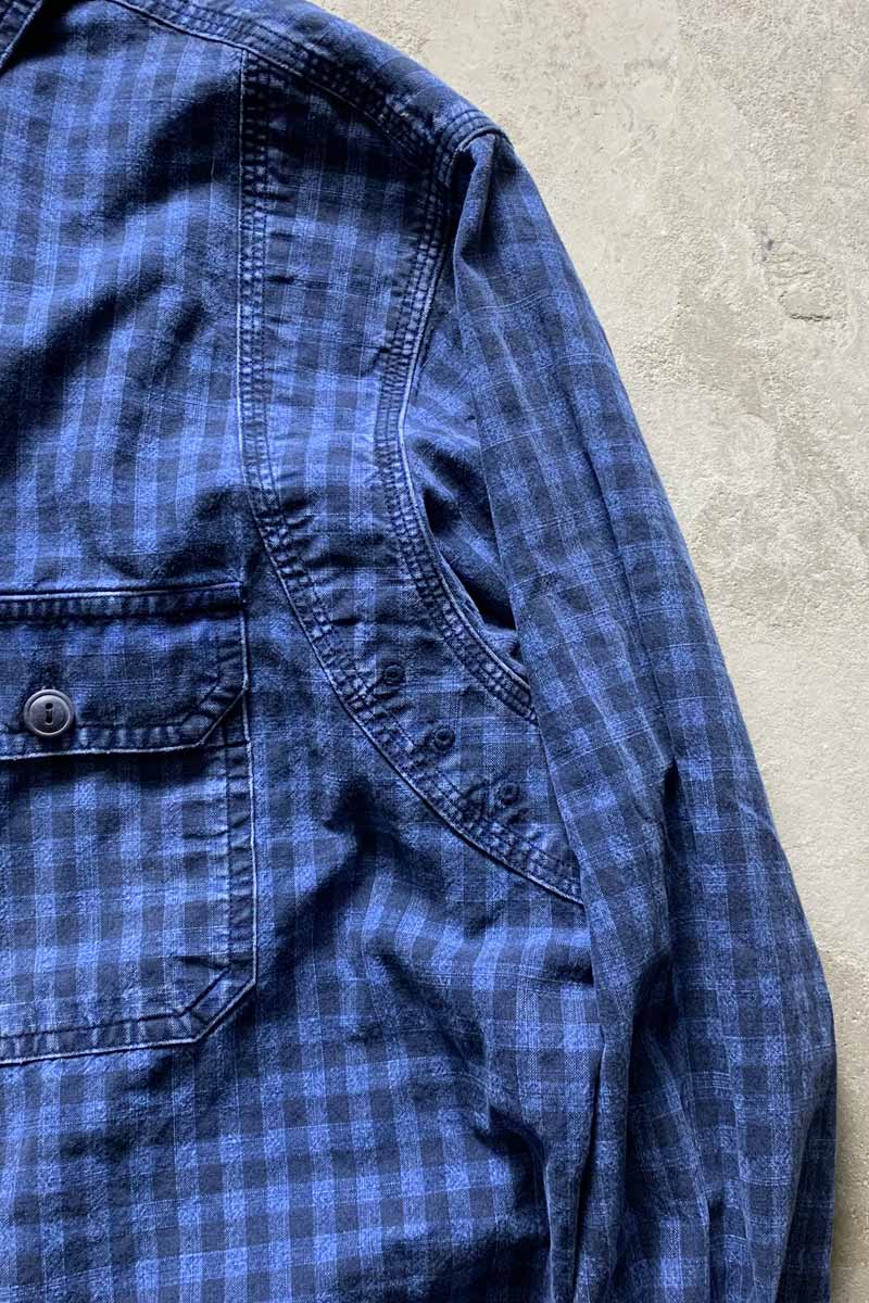90'S L/S BLUE INDIGO CHECK WORK SHIRT / NAVY [SIZE: M USED]