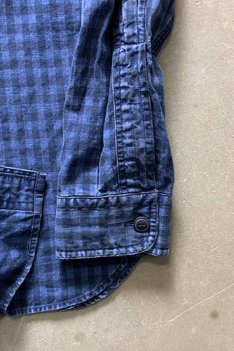 90'S L/S BLUE INDIGO CHECK WORK SHIRT / NAVY [SIZE: M USED]
