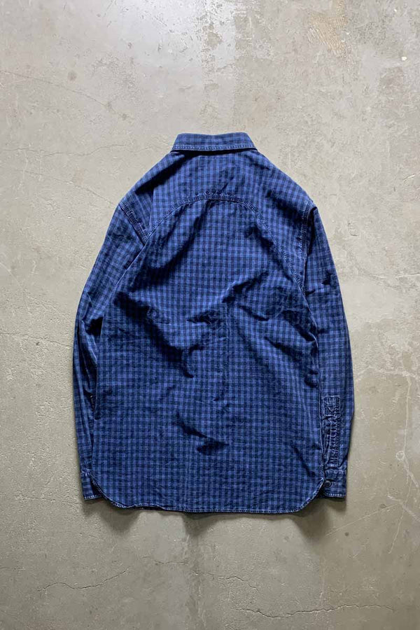 90'S L/S BLUE INDIGO CHECK WORK SHIRT / NAVY [SIZE: M USED]