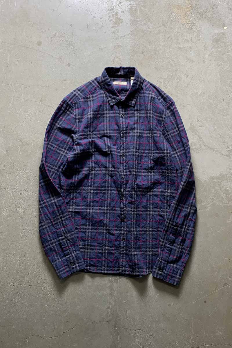 L/S COTTON CHECK SHIRT / GRAY [SIZE: M USED]