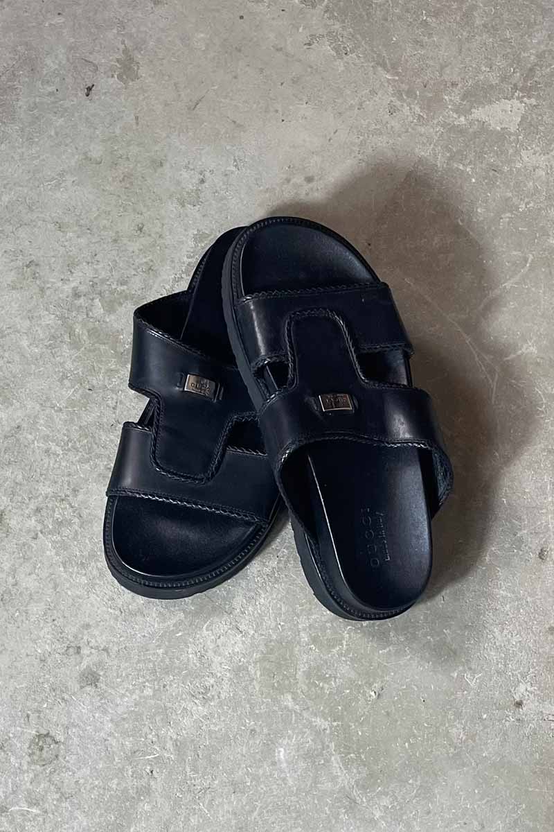MADE IN ITALY LEATER SANDALS / BLACK [SIZE: US8.0(26.0cm相当) USED]