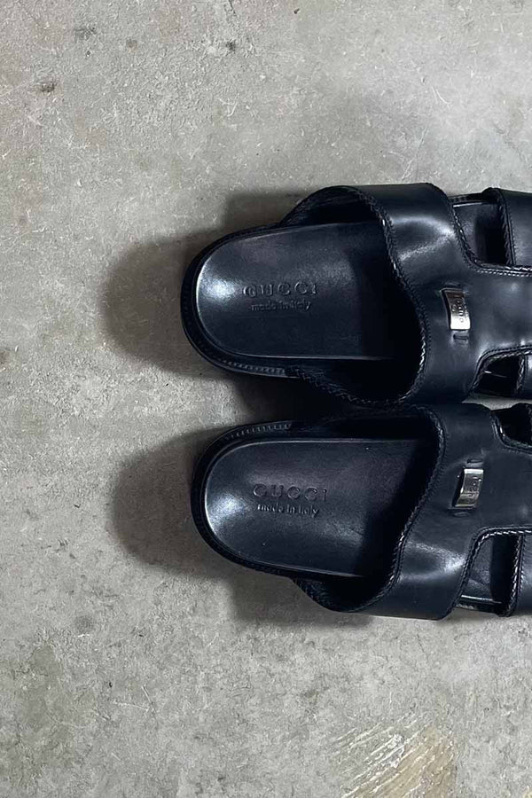MADE IN ITALY LEATER SANDALS / BLACK [SIZE: US8.0(26.0cm相当) USED]