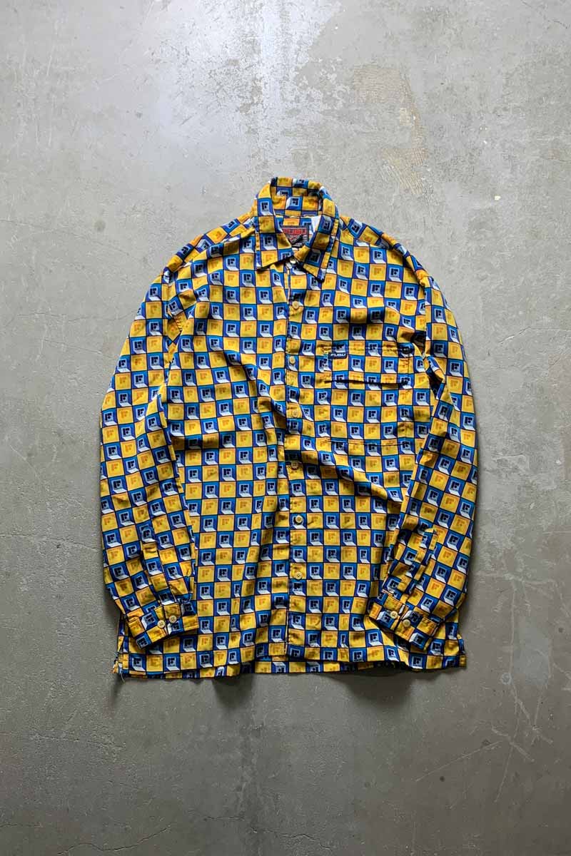 Y2K EARLY 00'S L/S LOGO DESIGN SHIRT / YELLOW [SIZE: L USED]