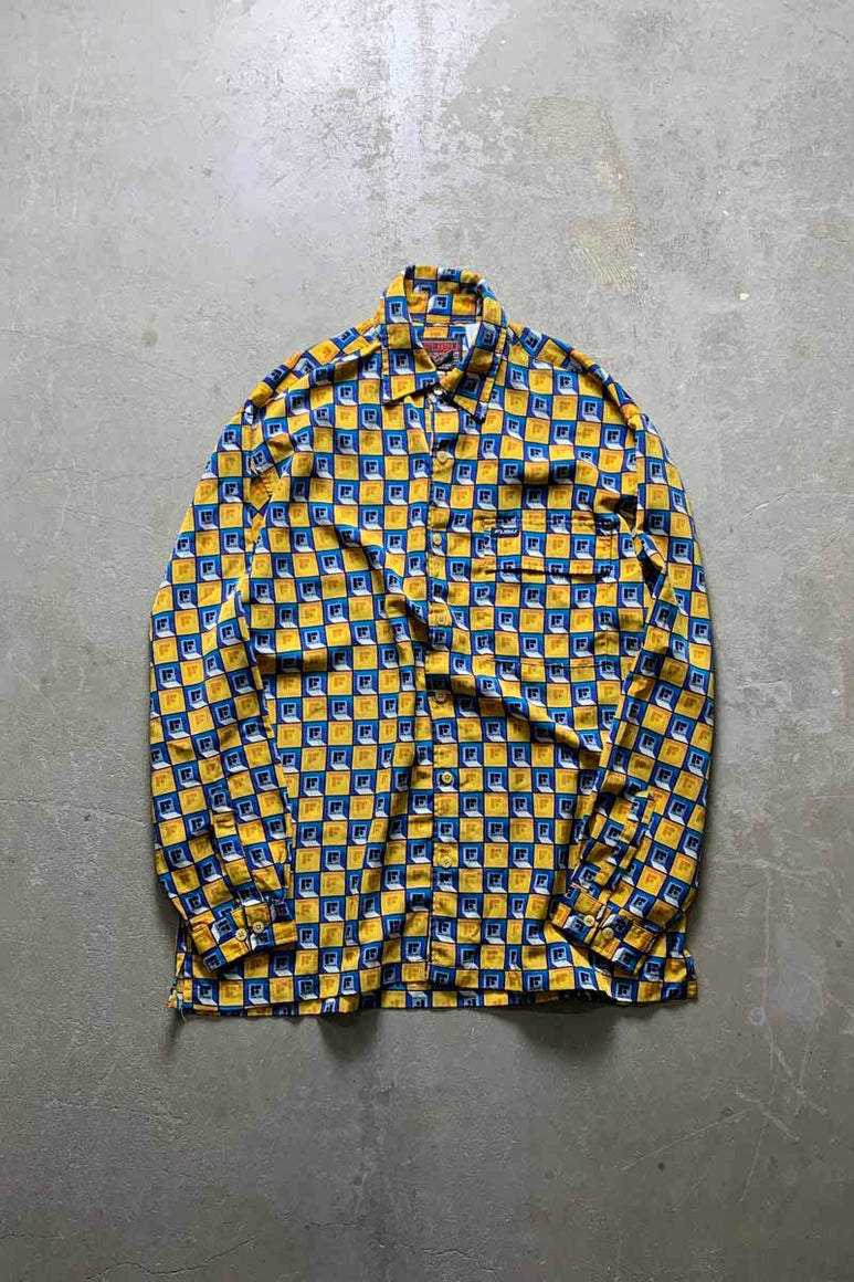 Y2K EARLY 00'S L/S LOGO DESIGN SHIRT / YELLOW [SIZE: L USED]