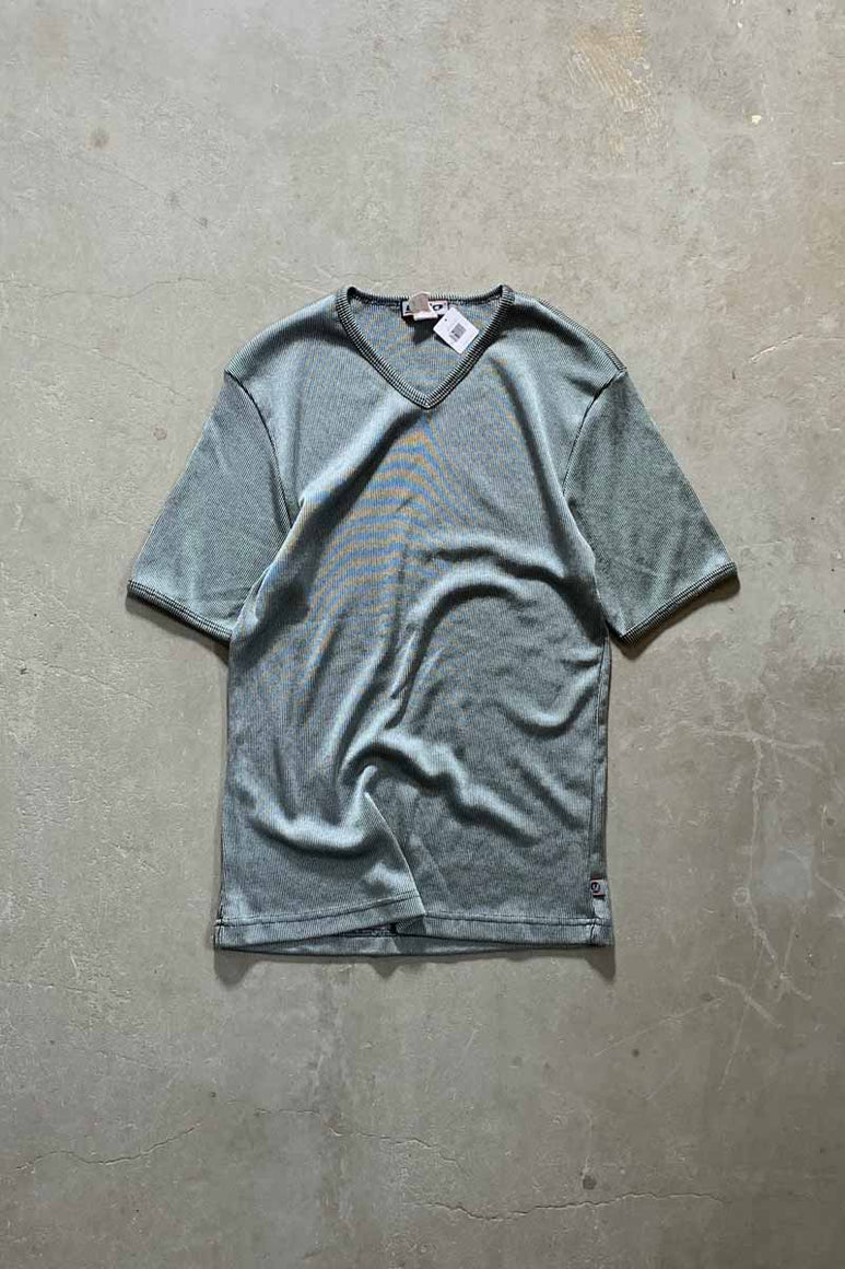 MADE IN USA 90'S V-NECK KNIT T-SHIRT / SILVER [SIZE: L USED]