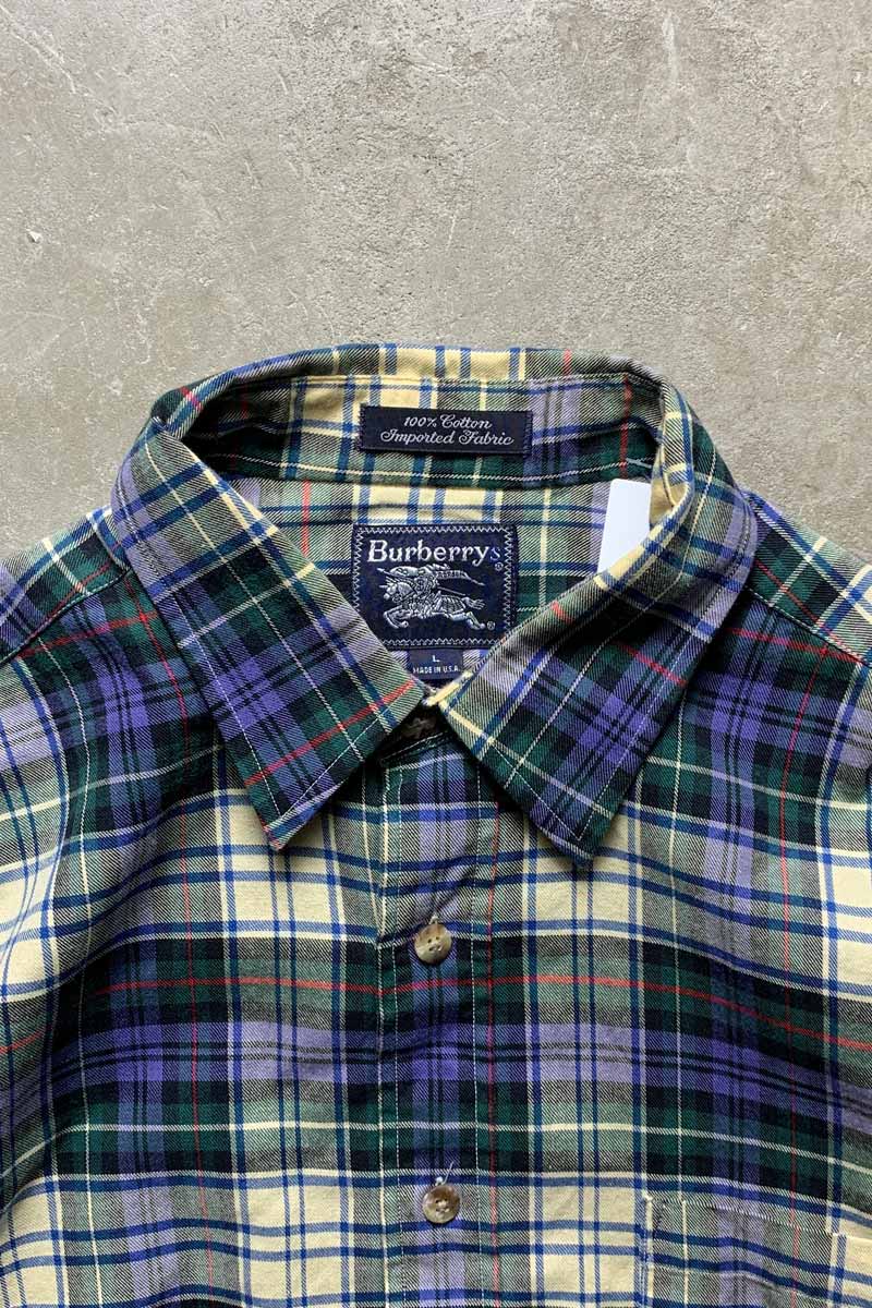 MADE IN USA 90'S L/S COTTON CHECK SHIRT / GREEN [SIZE: L USED]