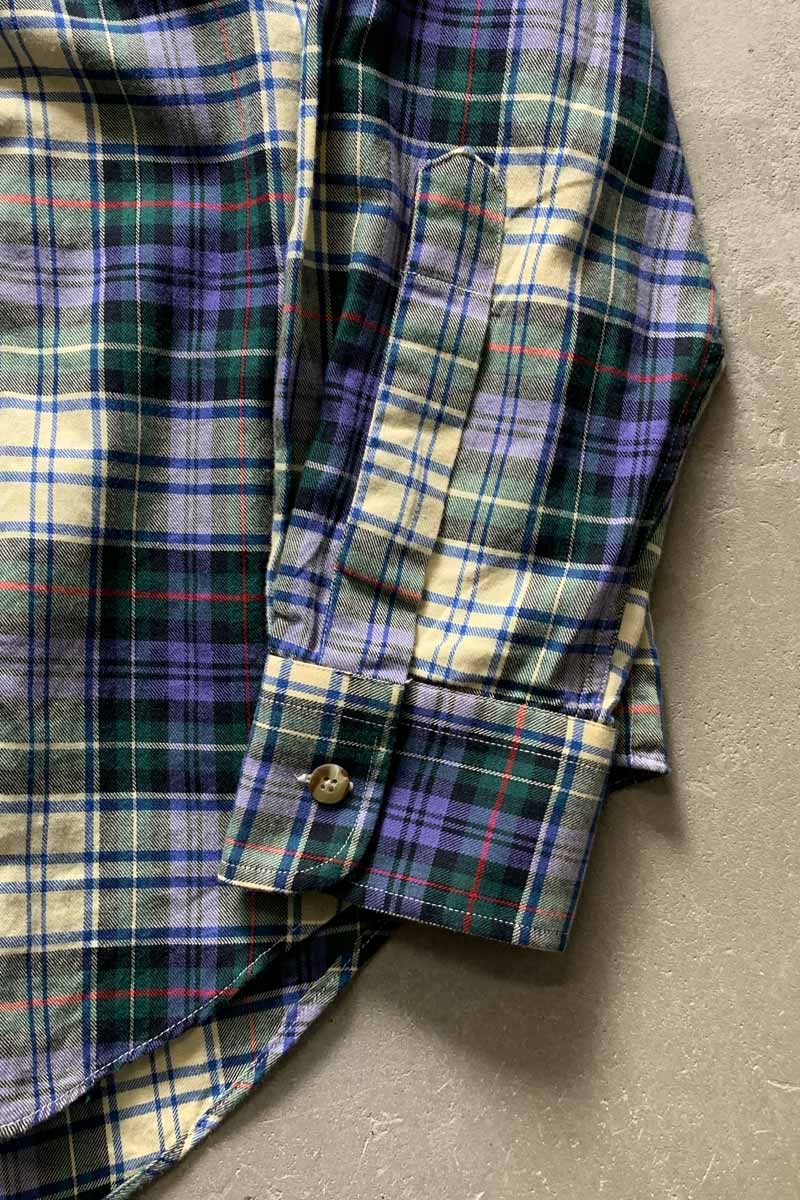 MADE IN USA 90'S L/S COTTON CHECK SHIRT / GREEN [SIZE: L USED]