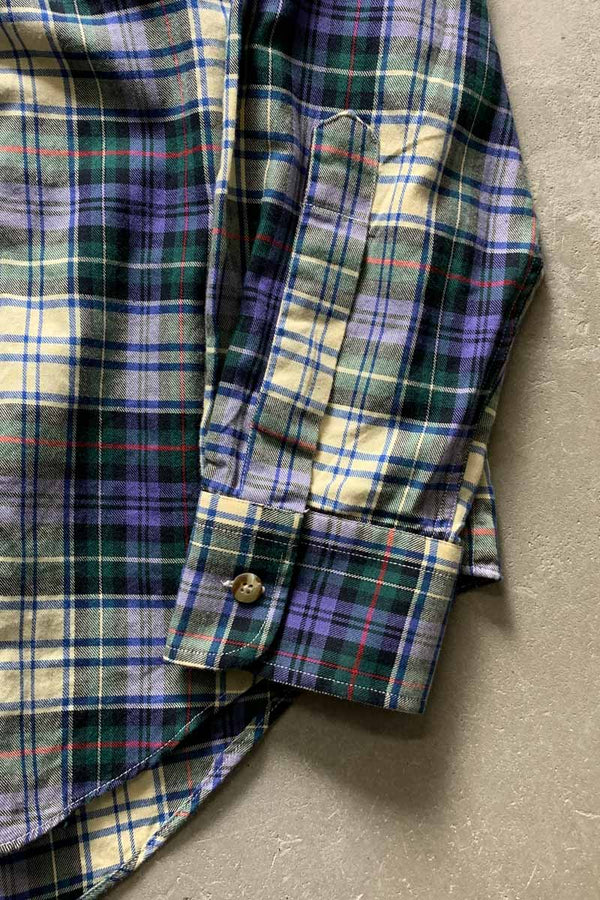 MADE IN USA 90'S L/S COTTON CHECK SHIRT / GREEN [SIZE: L USED]