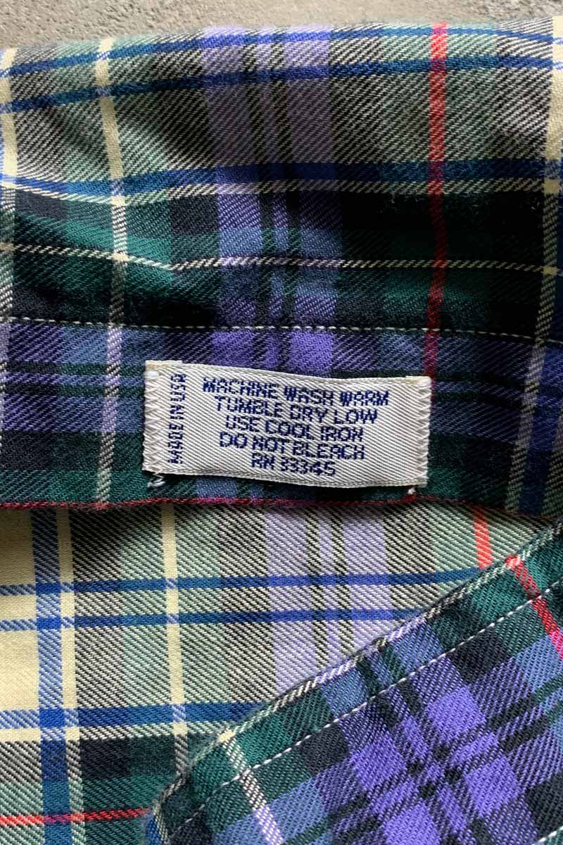 MADE IN USA 90'S L/S COTTON CHECK SHIRT / GREEN [SIZE: L USED]