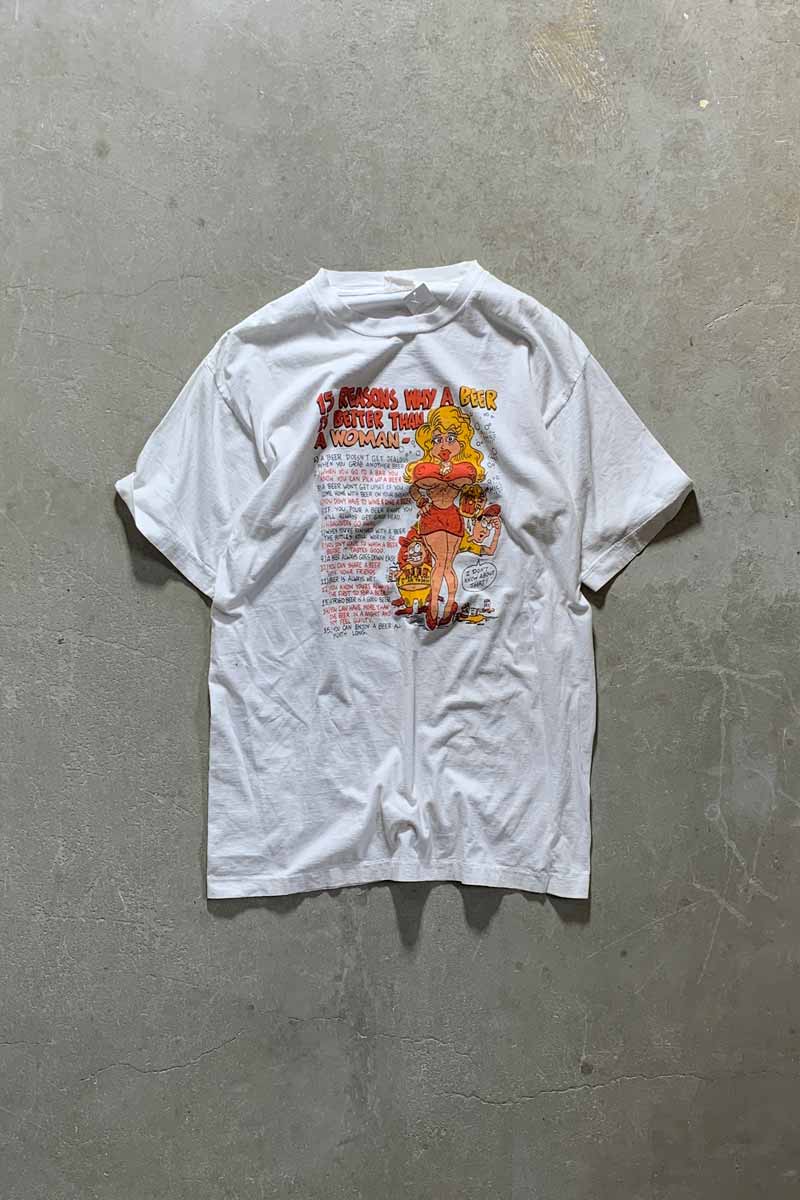 80-90'S EROTIC BEER T-SHIRT / WHITE [SIZE: L USED]