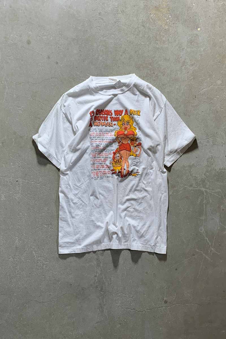 80-90'S EROTIC BEER T-SHIRT / WHITE [SIZE: L USED]