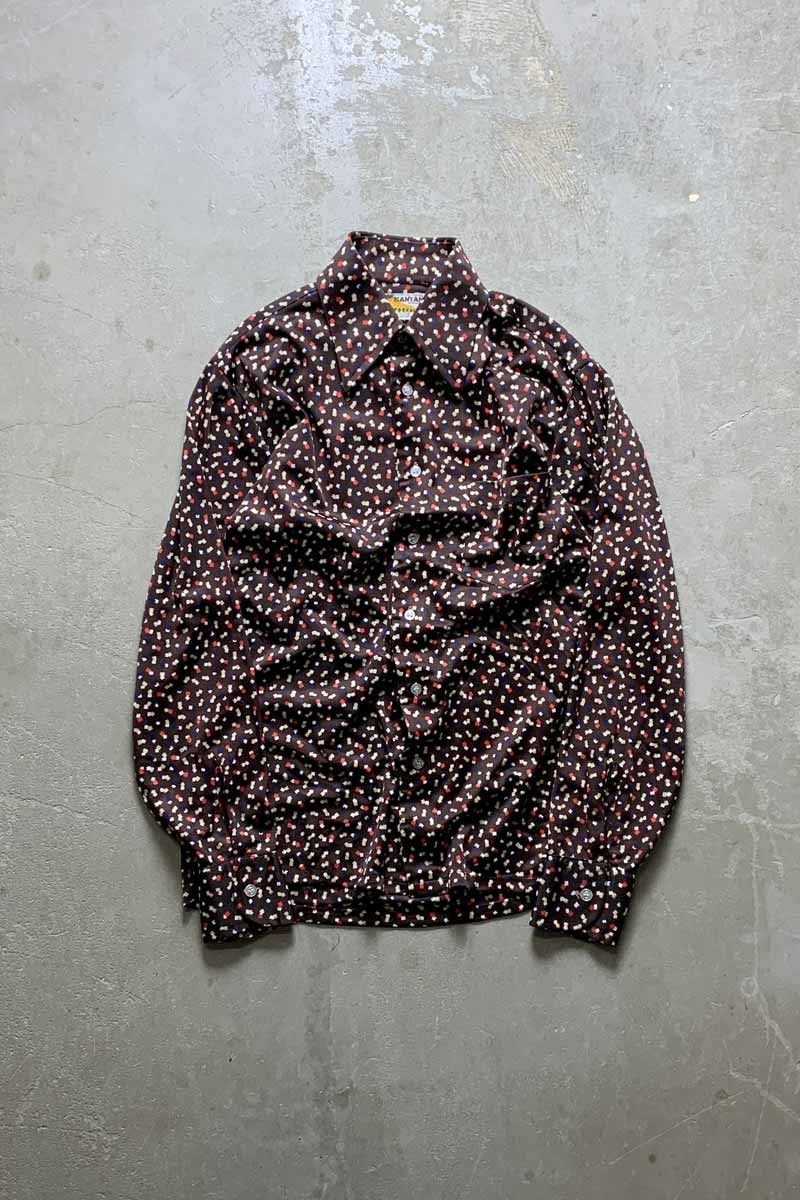 70'S L/S DESIGN NYLON SHIRT / BROWN [SIZE: M USED]