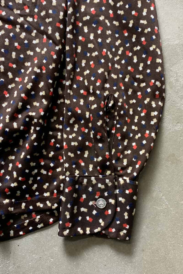 70'S L/S DESIGN NYLON SHIRT / BROWN [SIZE: M USED]