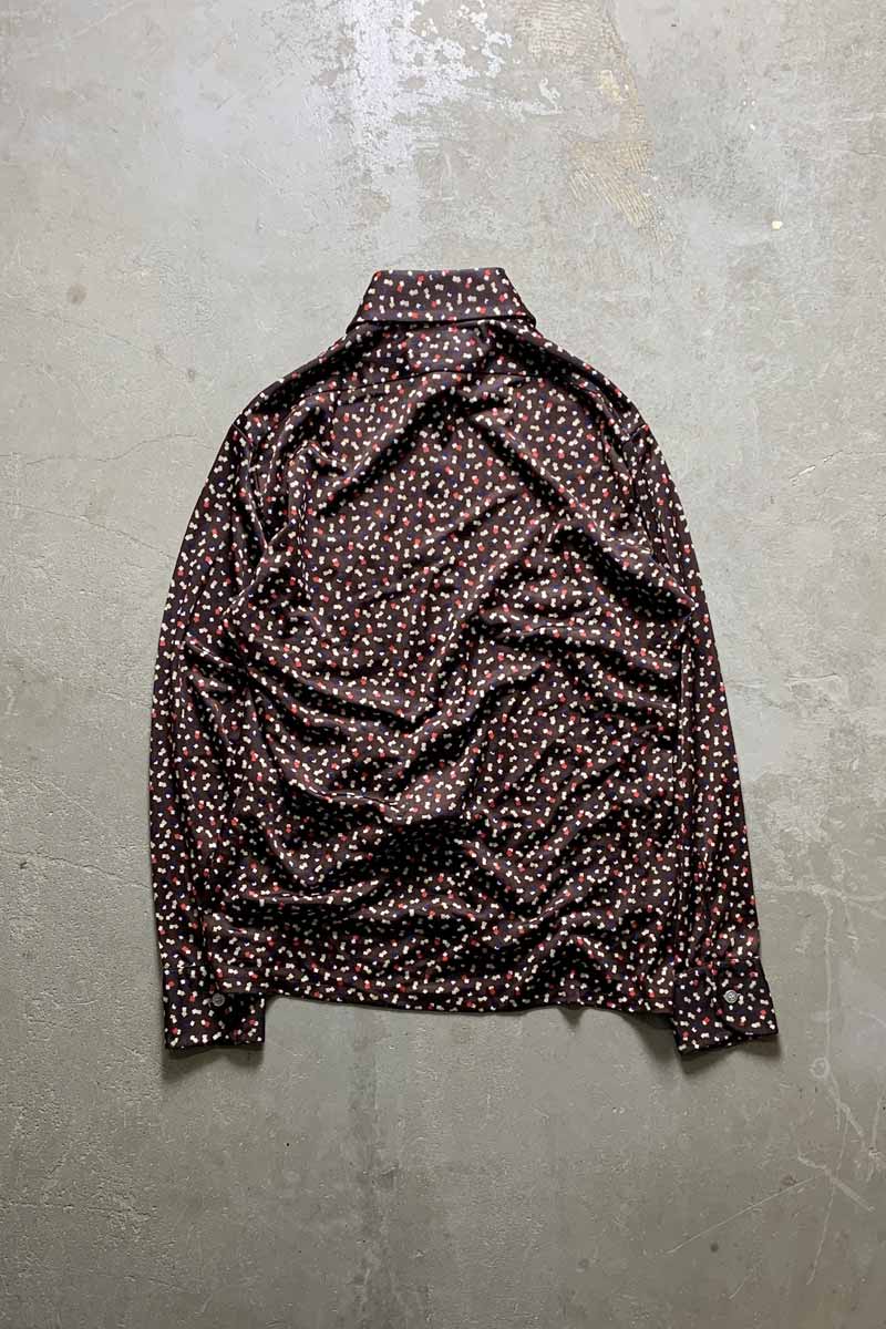 70'S L/S DESIGN NYLON SHIRT / BROWN [SIZE: M USED]
