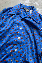 画像をギャラリービューアに読み込む, 70&#39;S L/S PATTERN OPEN COLLAR SHIRT / BLUE [SIZE: M USED]
