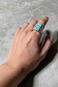 925 SILVER RING W/TURQUOISE [SIZE: 19号相当 USED]