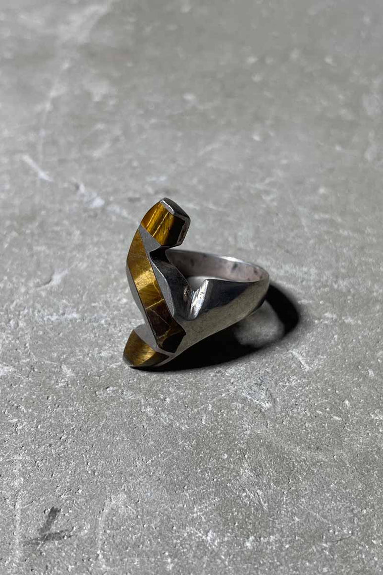 MADE IN MEXICO 925 SILVER RING W/TIGER EYE [SIZE: 21号相当 USED]