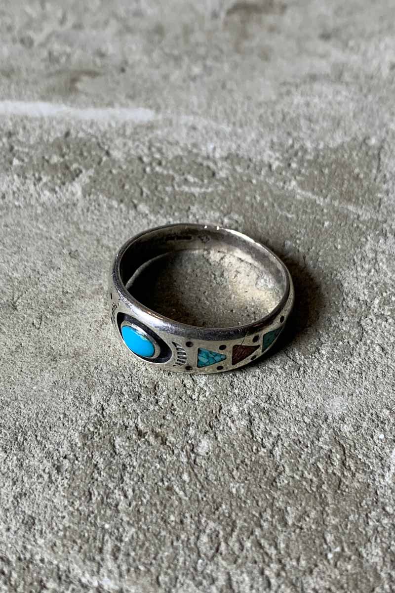 STERLING SILVER RING W/TURQUOISE [SIZE: 22.5号相当 USED]