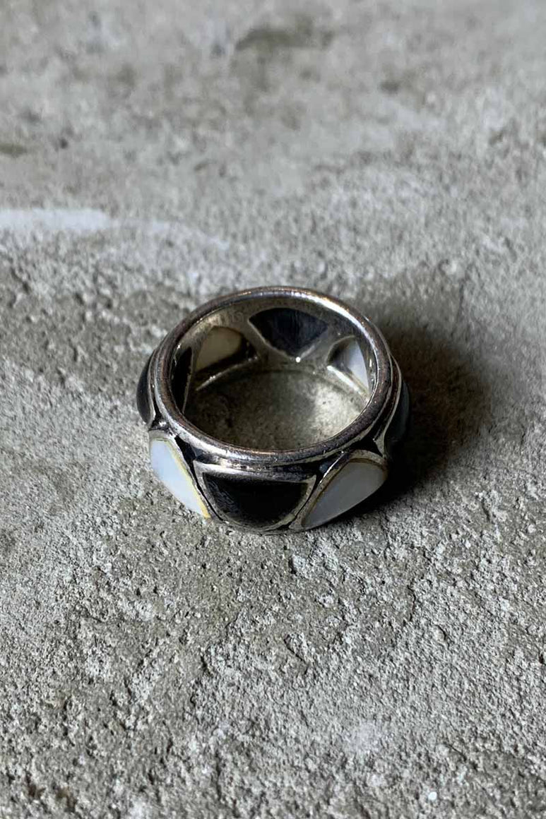 925 SILVER RING W/ONYX & PEARL [SIZE: 10号相当 USED]