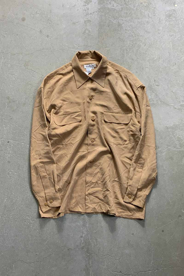 90'S L/S SILK WORK SHIRT / BEIGE [SIZE: S USED]