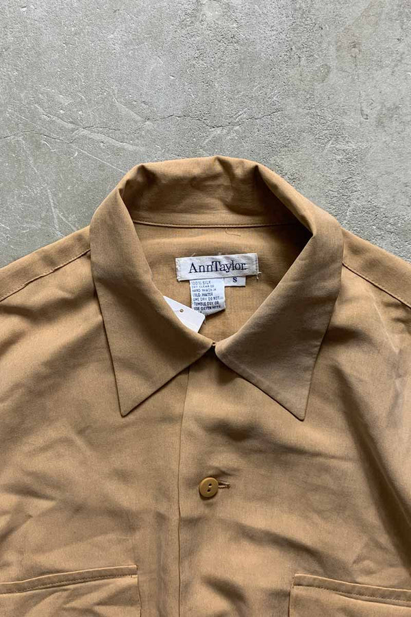 90'S L/S SILK WORK SHIRT / BEIGE [SIZE: S USED]