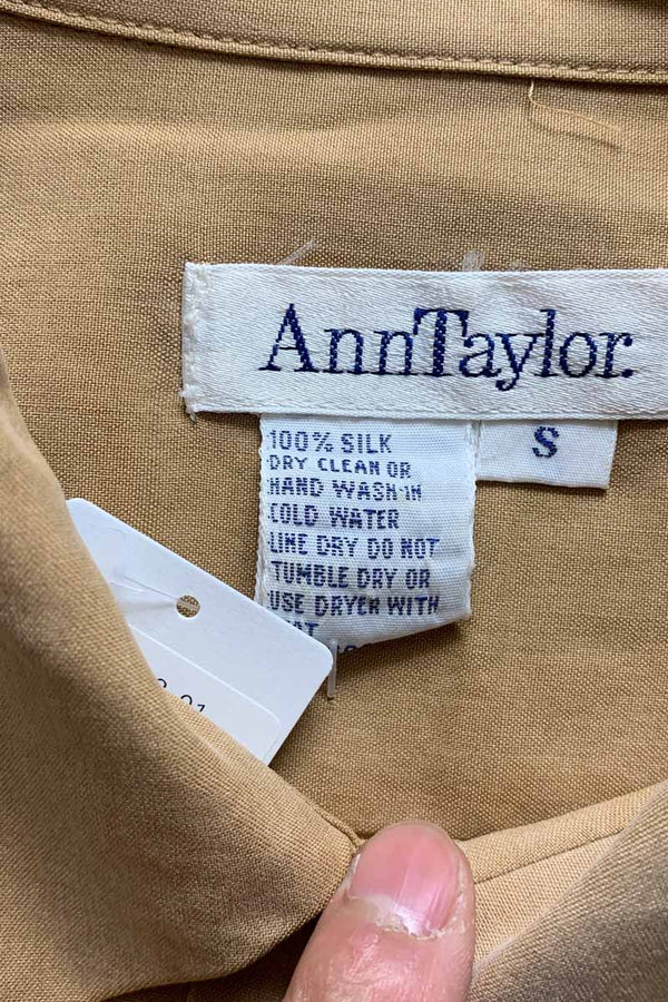 90'S L/S SILK WORK SHIRT / BEIGE [SIZE: S USED]