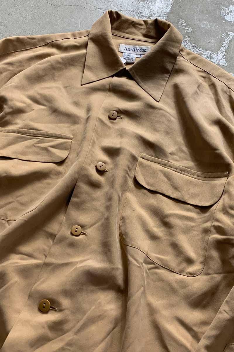 90'S L/S SILK WORK SHIRT / BEIGE [SIZE: S USED]