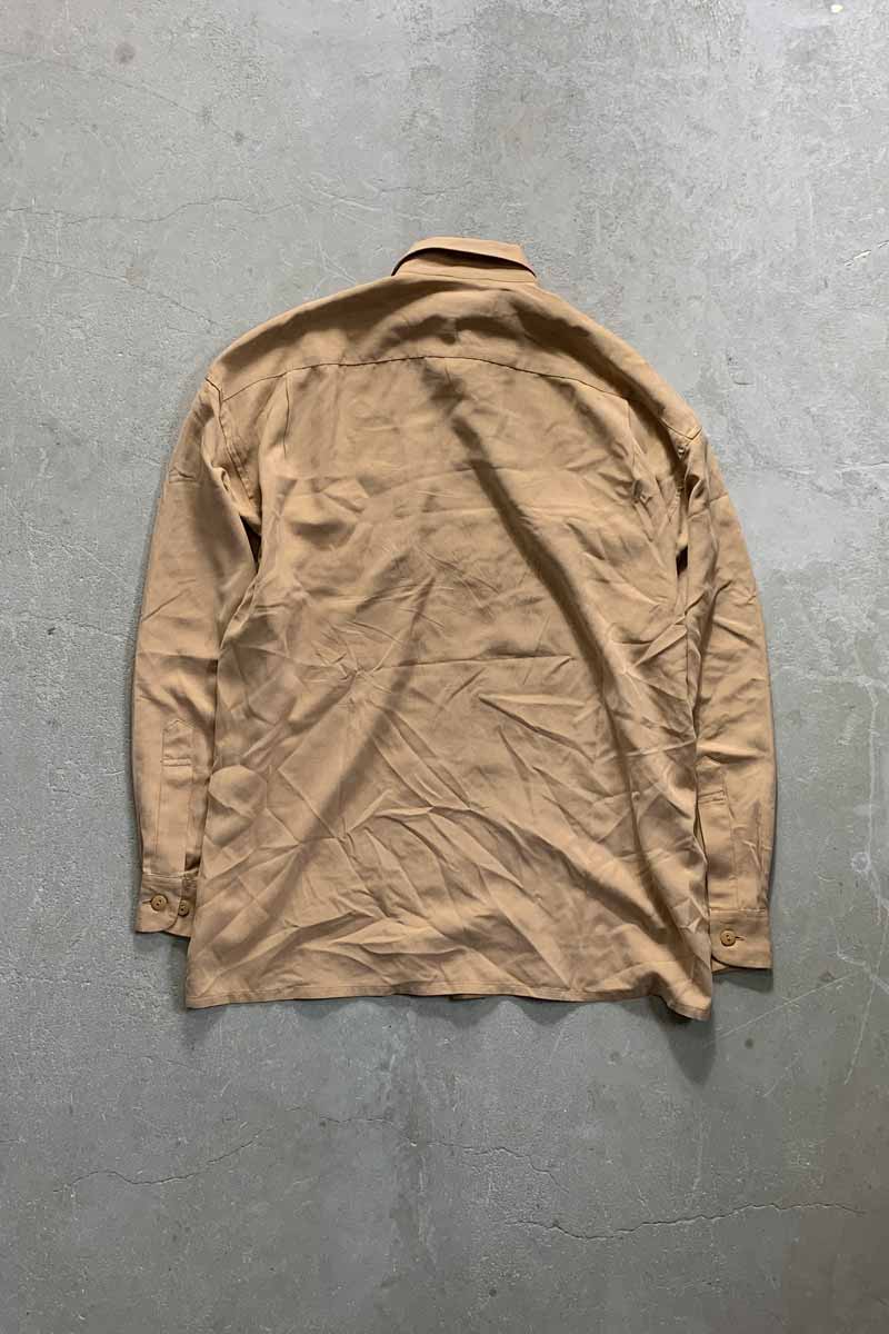 90'S L/S SILK WORK SHIRT / BEIGE [SIZE: S USED]