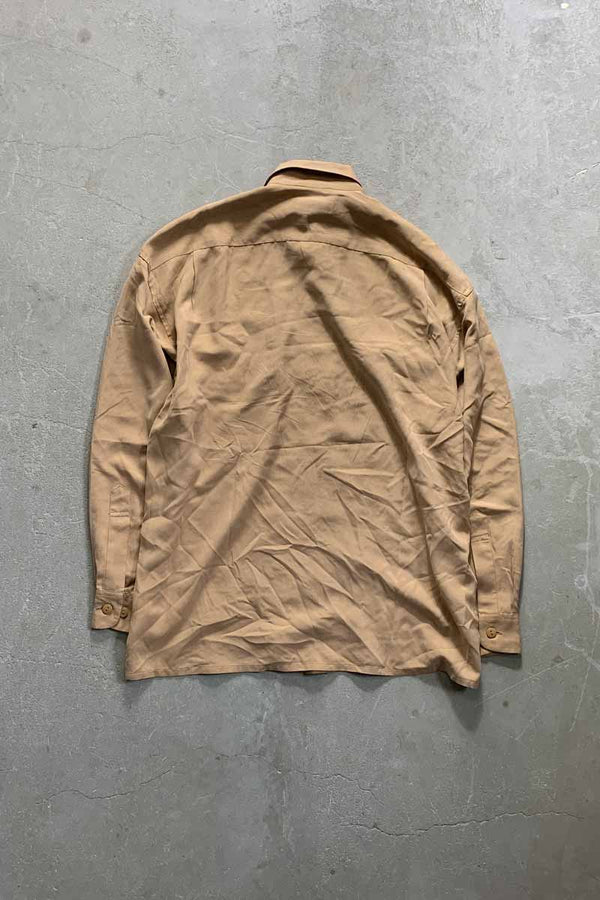 90'S L/S SILK WORK SHIRT / BEIGE [SIZE: S USED]