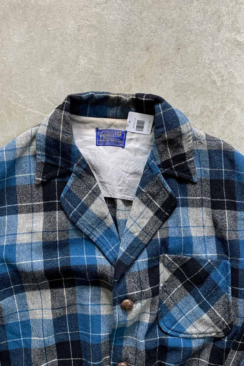 50'S SUEDE LEATHER ELBOW PATCH WOOL CHECK JACKET / BLUE [SIZE: M USED]