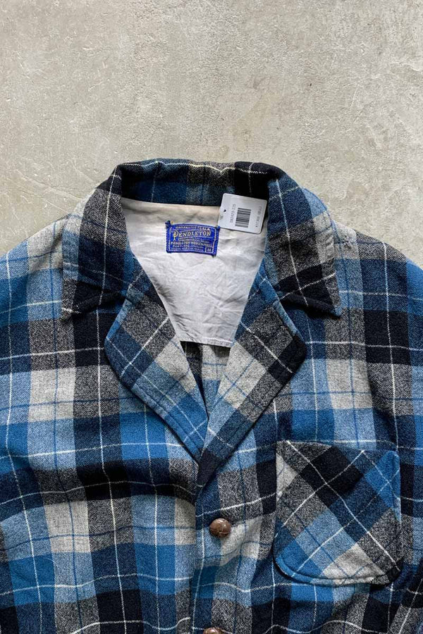 50'S SUEDE LEATHER ELBOW PATCH WOOL CHECK JACKET / BLUE [SIZE: M USED]