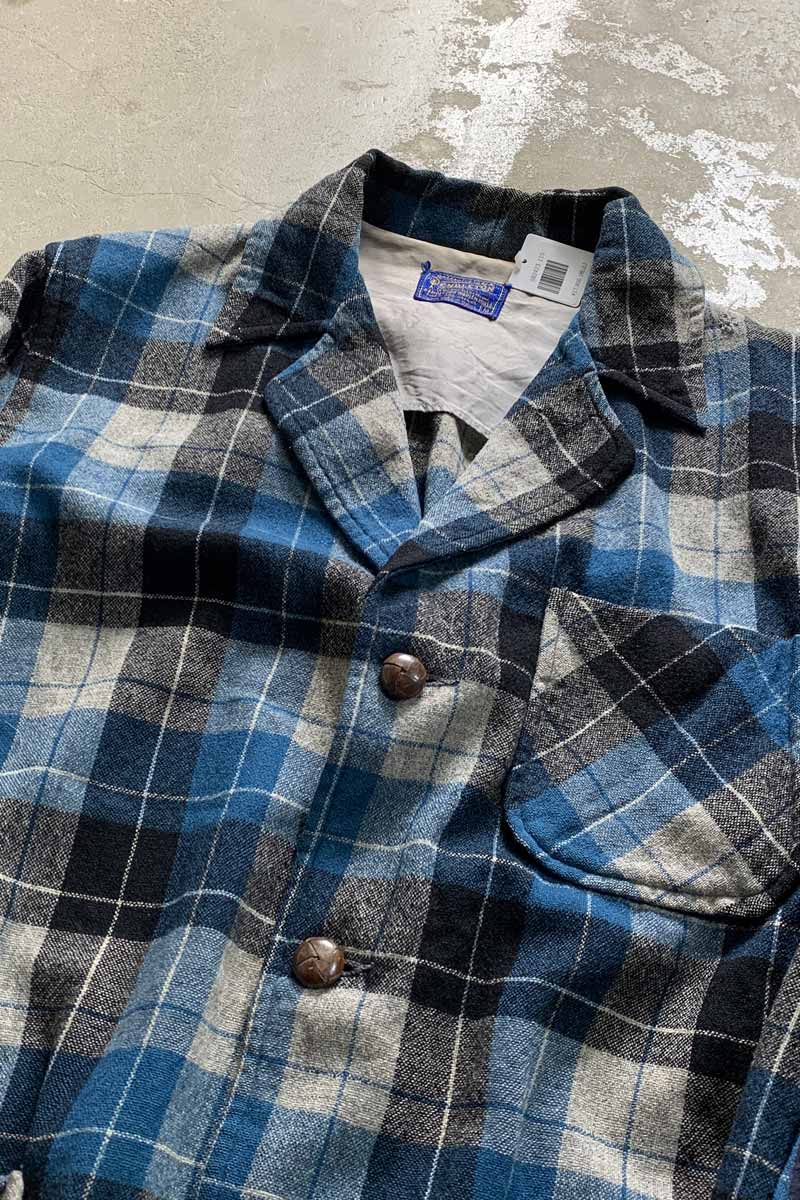 50'S SUEDE LEATHER ELBOW PATCH WOOL CHECK JACKET / BLUE [SIZE: M USED]