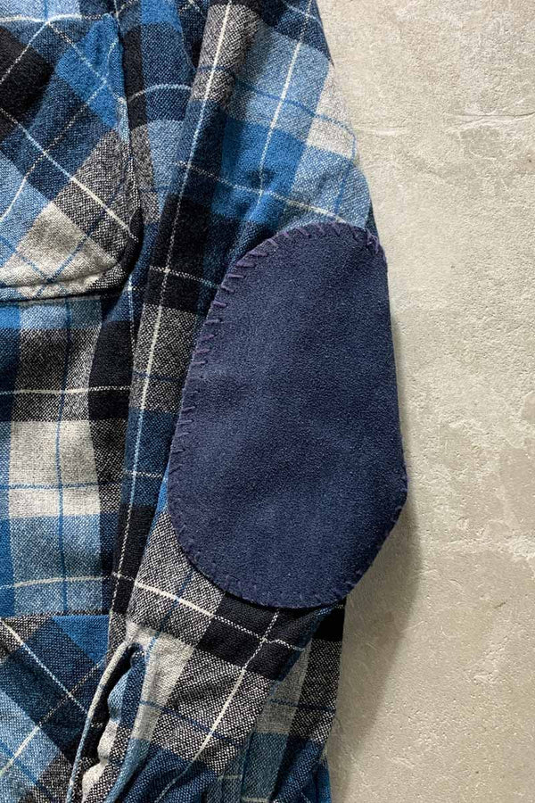 50'S SUEDE LEATHER ELBOW PATCH WOOL CHECK JACKET / BLUE [SIZE: M USED]