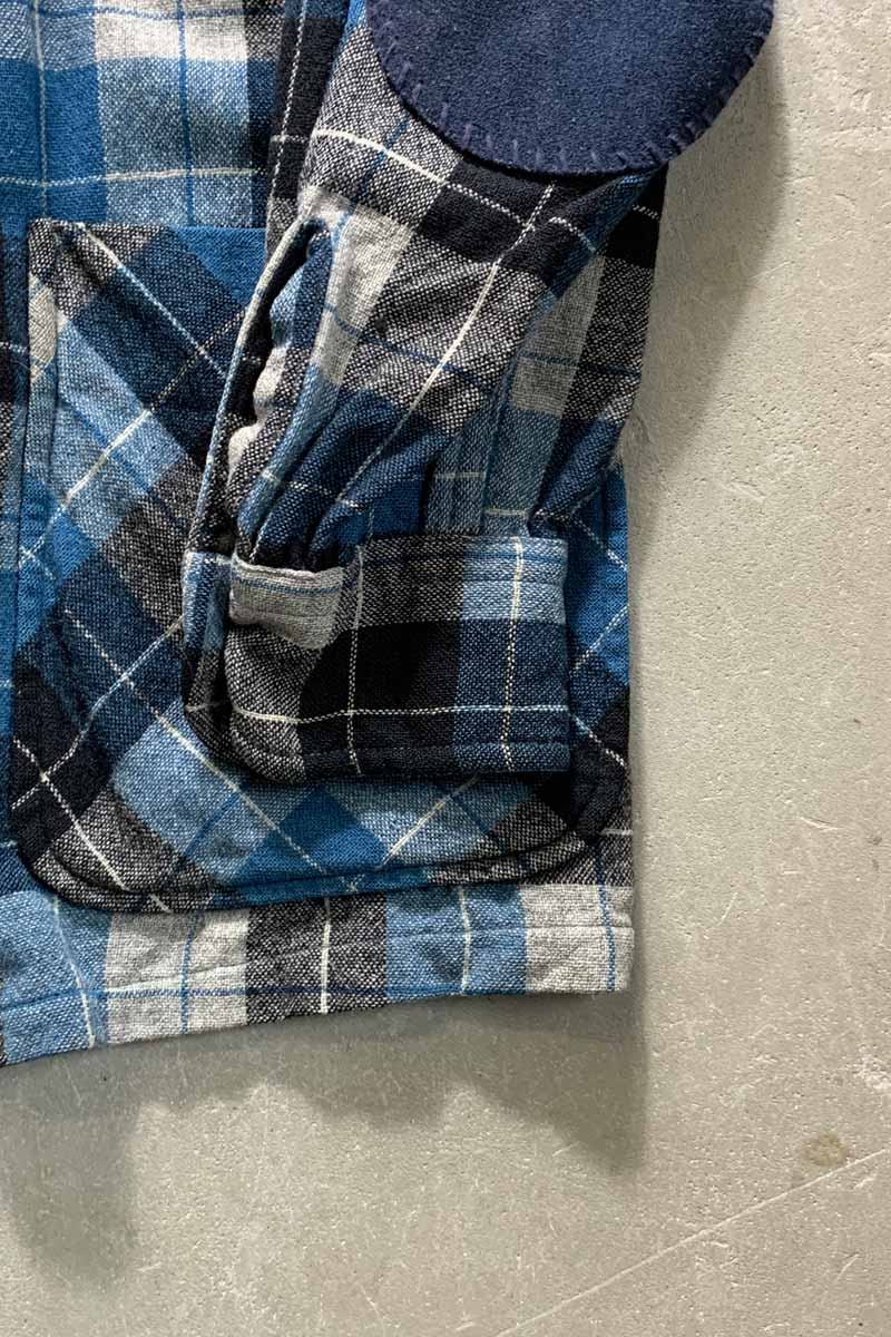 50'S SUEDE LEATHER ELBOW PATCH WOOL CHECK JACKET / BLUE [SIZE: M USED]