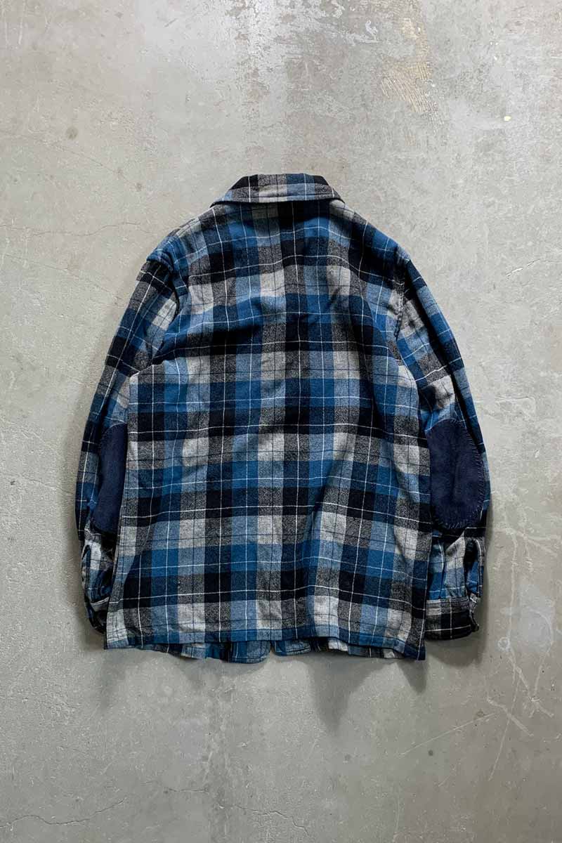 50'S SUEDE LEATHER ELBOW PATCH WOOL CHECK JACKET / BLUE [SIZE: M USED]