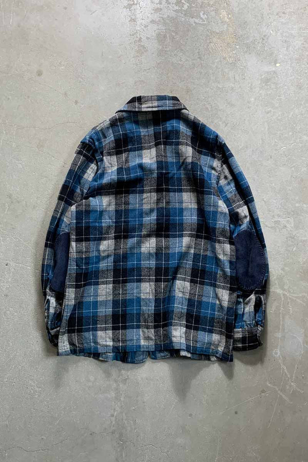 50'S SUEDE LEATHER ELBOW PATCH WOOL CHECK JACKET / BLUE [SIZE: M USED]