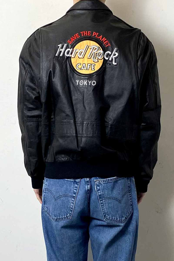 90'S BACK EMBROIDERY A-2 FLIGHT LEATHER JACKET / BLACK [SIZE: L USED]