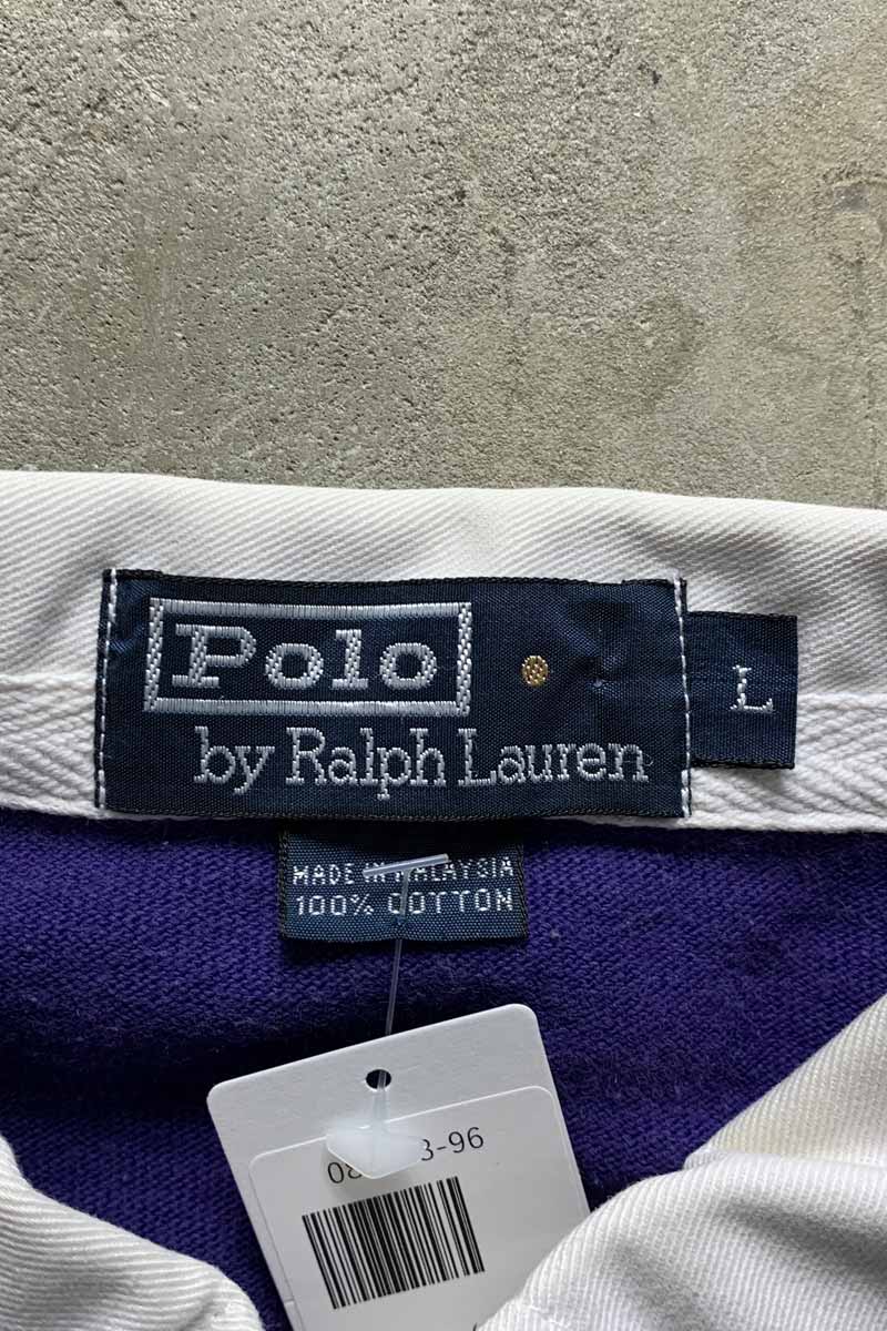 90'S L/S BORDER RUGBY SHIRT / PURPLE / RED [SIZE: L USED]
