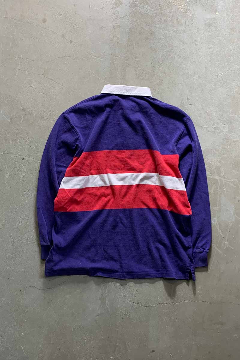 90'S L/S BORDER RUGBY SHIRT / PURPLE / RED [SIZE: L USED]