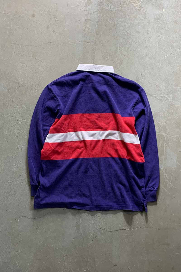 90'S L/S BORDER RUGBY SHIRT / PURPLE / RED [SIZE: L USED]
