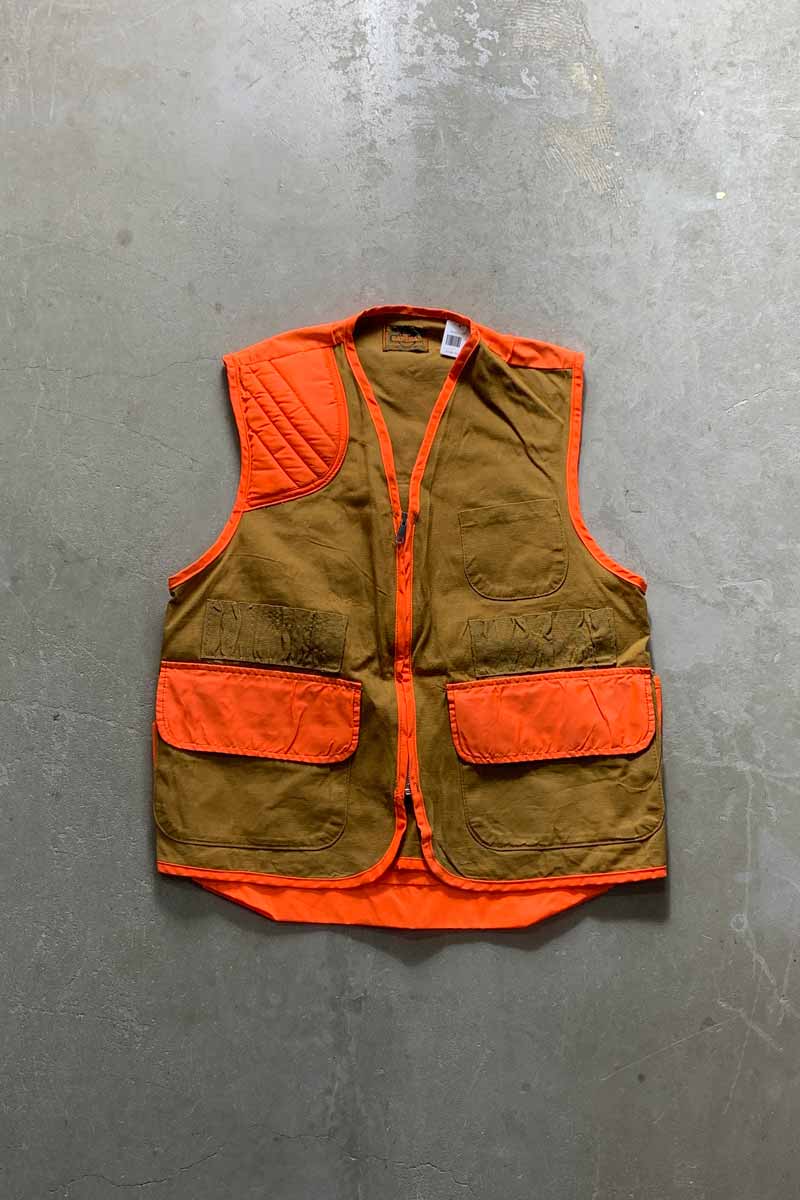 70-80s HUNTING VEST / BROWN / ORANGE [SIZE: L USED]