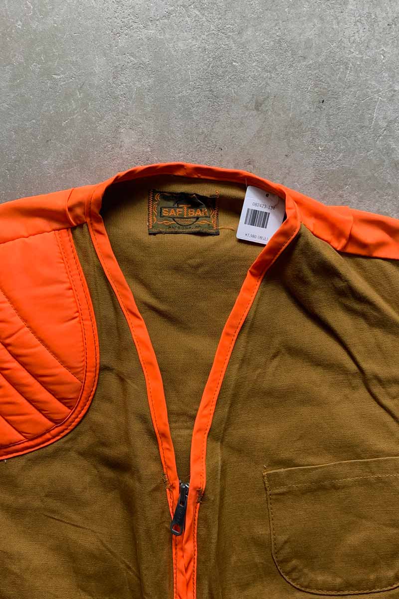 70-80s HUNTING VEST / BROWN / ORANGE [SIZE: L USED]