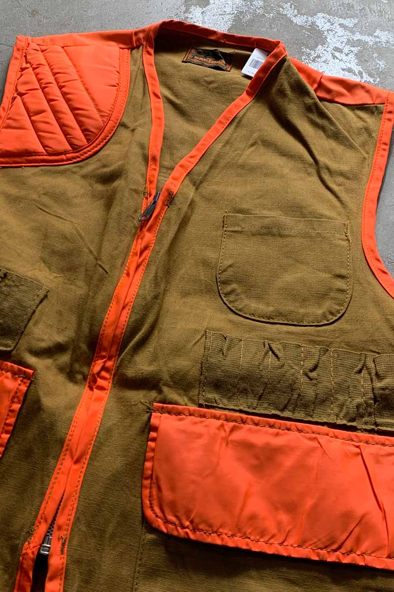 70-80s HUNTING VEST / BROWN / ORANGE [SIZE: L USED]