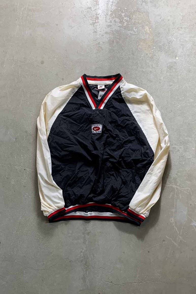 90'S PULLOVER NYLON JACKET / BLACK / WHITE [SIZE: 2XL USED]