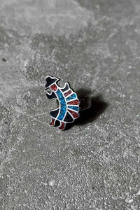TIP INLAY SILVER RING W/TURQUOIS + RED CORAL [SIZE: 12号相当 USED]