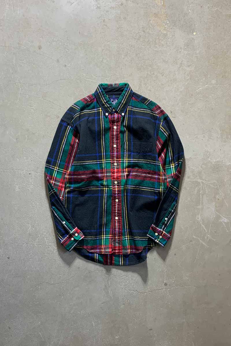 88'S-90'S COTTON CHECK L/S FLANNEL SHIRT / MULTI [SIZE: M USED]