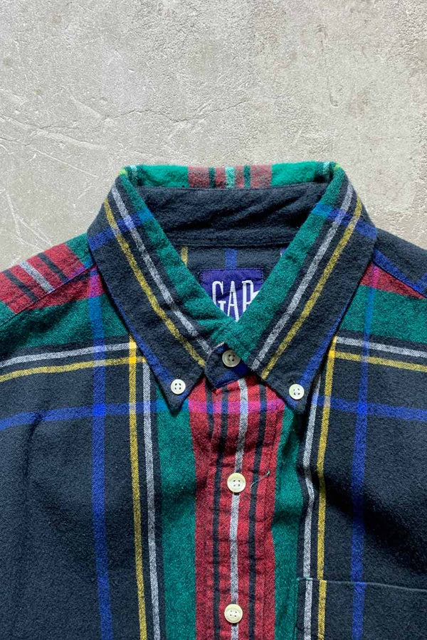 88'S-90'S COTTON CHECK L/S FLANNEL SHIRT / MULTI [SIZE: M USED]