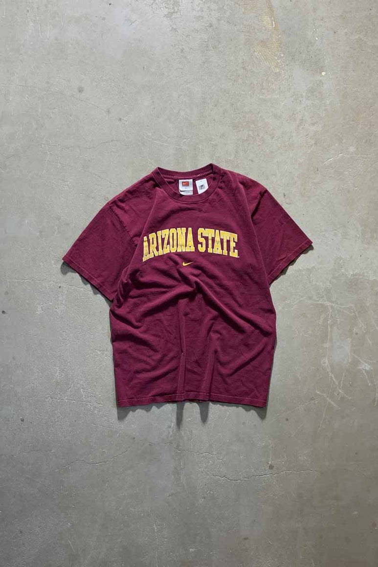 MADE IN USA Y2K EARLY 00'S COLLEGE LOGO T-SHIRT / WINE [SIZE: M USED]