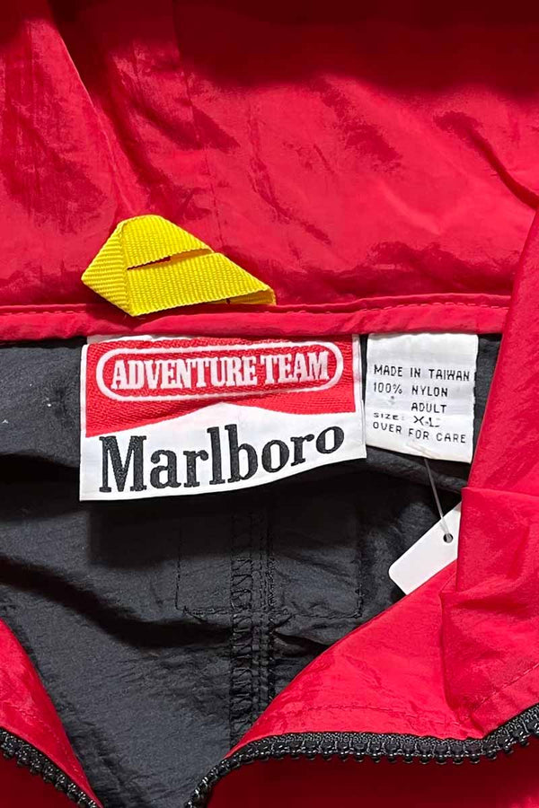 90'S PULLOVER TWO-TONE NYLON HOODIE JACKET / RED/BLACK [SIZE: XL USED]