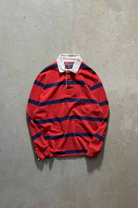90'S BORDER L/S RUGGER SHIRT / RED [SIZE: L USED]